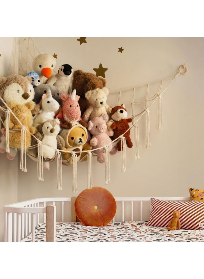 HOMESTAR Cotton Rope Knitted Plush Toy Storage Hammock With Hooks, Kids Room Doll Handmade Wall Hanging Storage Net For Stuffed Animal Toys, Cute Wall Bedroom Home Decor, Must-Have For Nursery and Kids Room, 59x39.4 Inch - Image 5